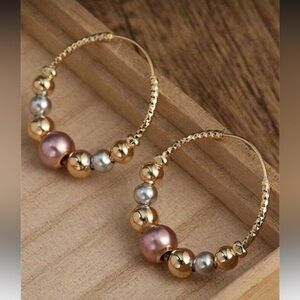 Elegant Gold and Pink Hoop Earrings